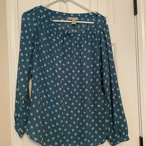 Long sleeved blouse in turquoise by Loft Outlet
